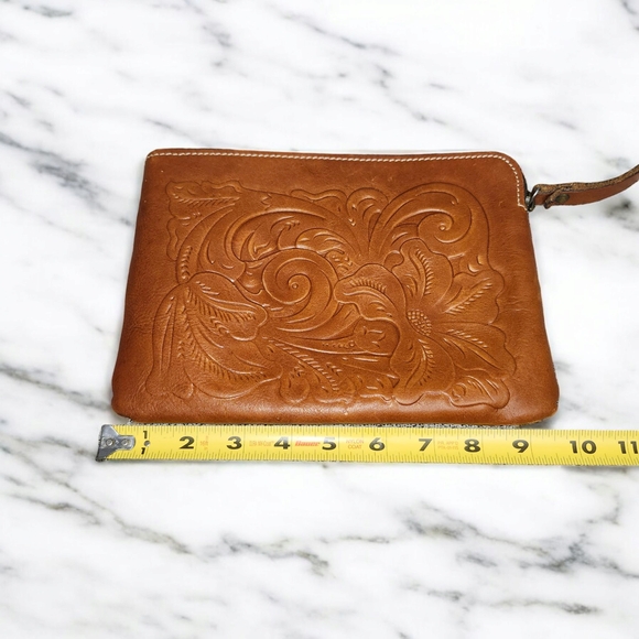 Patricia Nash Tan Leather Clutch with Embossed Floral Design - Picture 3 of 6